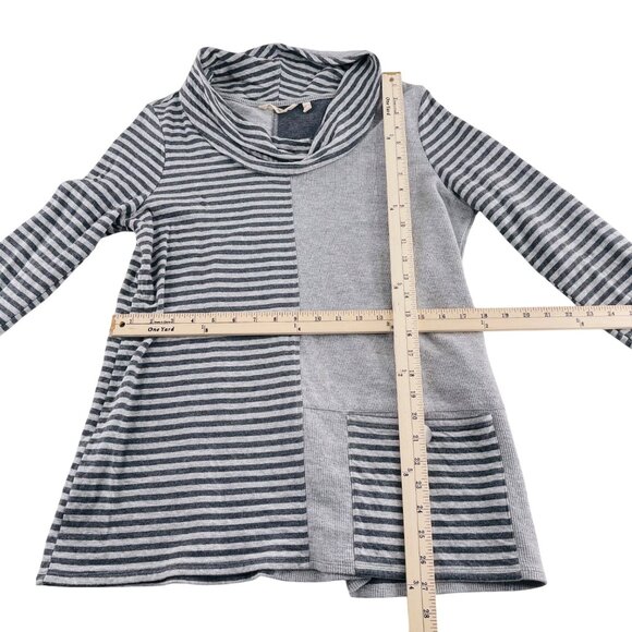 Soft Surroundings Womens Striped Cowl Neck Tunic Top Gray & White Cotton - Picture 3 of 5